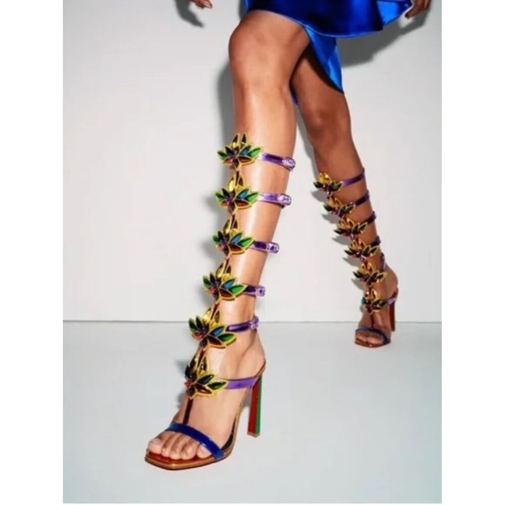 Christian Louboutin Marvel Sea Warrior Gladiator Knee High Sandal Metallic 40.5 - Picture 13 of 14